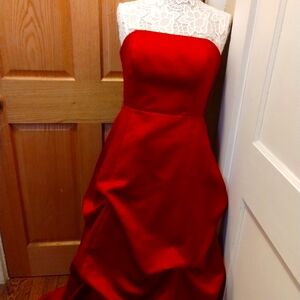Red strapless ballgown evening Dress
